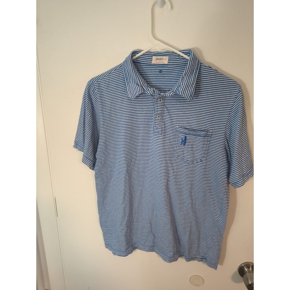 Johnnie-O Hang Out Original Junior Polo Sz 12 Blue Stripes With Pocket And Logo